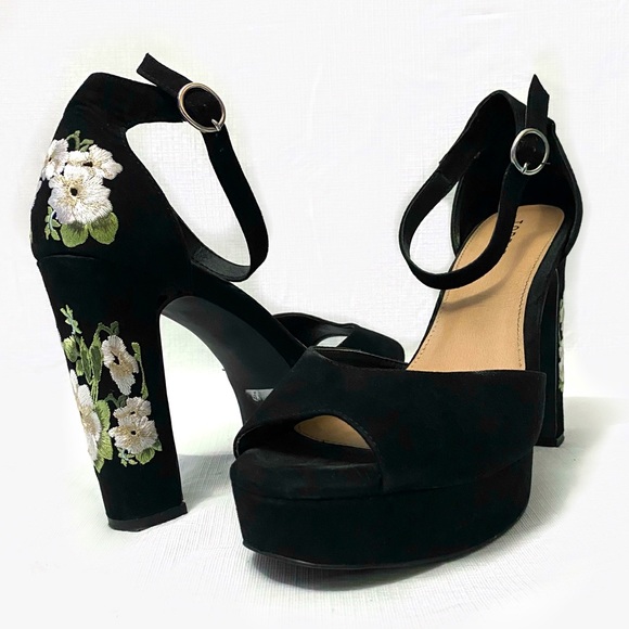 embroidered platform heels